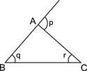 Which relationship is always correct for the angles p, q, and r of triangle abc?  p + r
