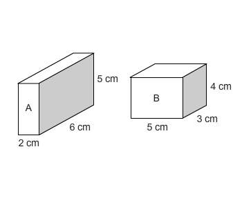 Which is true about the volume or surface area of these prisms?  a.