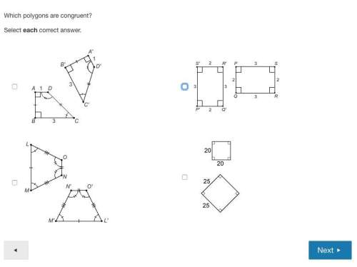 Which polygons are congruent?  select correct answer