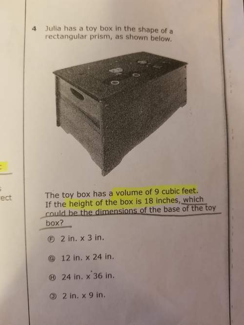 Julia has a toy box in the shape of a rectangular prism, as shown. the toy box has a volume of 9 cub