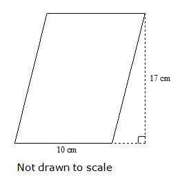 Fin the parallelogram. (not drawn to scale) a. 54 cm 2  b. 85 cm2 c. 170 cm2