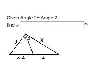 Plz fast given angle 1 = angle 2, find x.