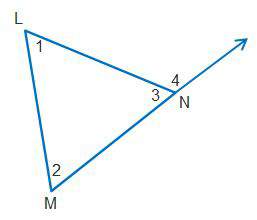 which angle is an exterior angle of the triangle?  1 2 3 4
