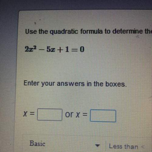 Use the quadratic formula to determine the exact solutions to the equation. 2x^2 - 5x - 1 = 0&lt;