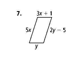 For what values of x and y must the figures below be a parallelogram?  someone !