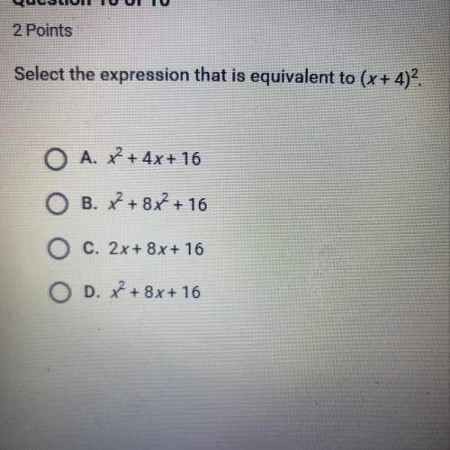 Select the expression that is equivalent to (x+4)^2