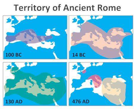 According to the maps, ancient rome was at its height in a.  14 bc. b.