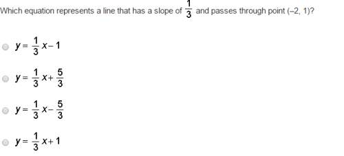 15 points--which equation represents a line that has a slope of 1/3 and passes through point (–2, 1)