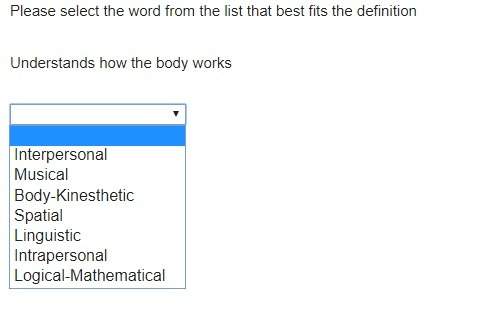 Select the word from the list that best fits the definition understands how the body