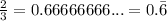 \frac{2}{3}=0.66666666...=0.\bar{6}
