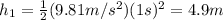 h_1 =  \frac{1}{2}(9.81 m/s^2)(1 s)^2=4.9 m