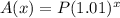 A (x) = P (1.01) ^ x&#10;