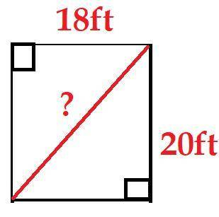 The dimensions of a room are 20 ft by 18 ft, respectively. find the length across the diagonal of th