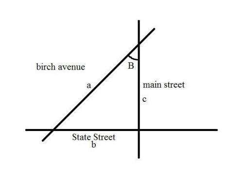 50 points!  main street, and birch avenue (115m) intersect to form a right triangle. what angle does
