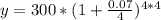 y = 300*(1+\frac{0.07}{4})^{4*4}