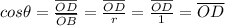 cos \theta=\frac{\overline{OD}}{\overline{OB}}=\frac{\overline{OD}}{r}=\frac{\overline{OD}}{1}=\overline{OD}