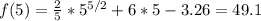 f(5) =  \frac{2}{5}*5^{5/2} + 6*5 -3.26 = 49.1