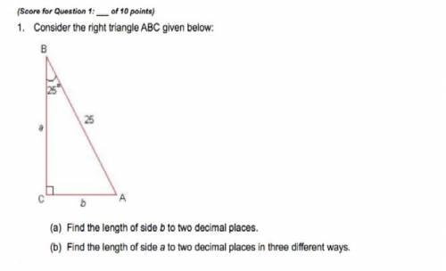 Consider the right triangle abc given below use the 25° angle in the sine ratio to find the length o