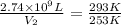 \frac{2.74\times 10^9L}{V_2}=\frac{293K}{253K}