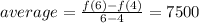 average= \frac{f(6)-f(4)}{6-4} =7500