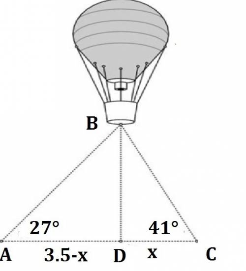 Ahot air balloon is spotted simultaneously by a man and a woman 3 ½ miles apart. if the angle of ele