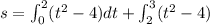 s=\int_{0}^{2}(t^{2}-4)dt+\int_{2}^{3}(t^{2}-4)