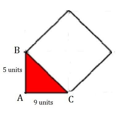 Asquare is constructed using the hypotenuse $\overline{ac}$ of right triangle $abc$ as a side, as sh
