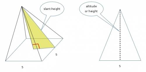 The surface area of a square pyramid is 85 square meters. the base length is 5 meters. what is the s