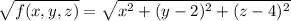 \sqrt{f(x,y,z)}=\sqrt{x^2+(y-2)^2+(z-4)^2}