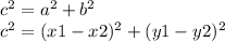 c^2= a^2+b^2\\c^2= (x1-x2)^2+(y1-y2)^2\\
