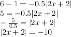 6-1=-0.5|2x+2|\\5=-0.5|2x+2|\\-\frac{5}{0.5}=|2x+2|\\ |2x+2|=-10