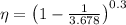 \eta =\left ( 1-\frac{1}{3.678} \right )^{0.3}