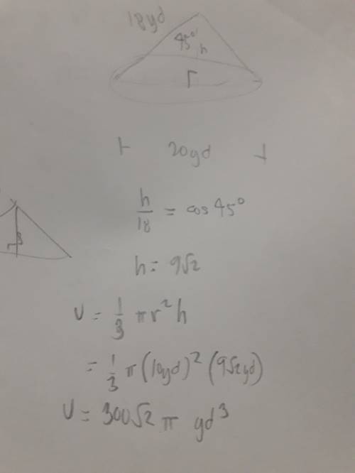 Show work find the volume of the cone