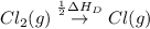 Cl_2(g)\overset{\frac{1}{2}\Delta H_D}\rightarrow Cl(g)