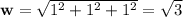 \mathbf w=\sqrt{1^2+1^2+1^2}=\sqrt3