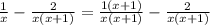 \frac{1}{x} - \frac{2}{x(x+1)} = \frac{1(x+1)}{x(x+1)} - \frac{2}{x(x+1)}