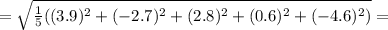 = \sqrt{ \frac{1}{5} ( (3.9)^2 + (-2.7)^2 + (2.8)^2 + (0.6)^2 + (-4.6)^2 ) } =