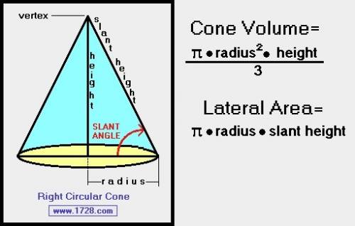 Consider th following formula used to find a cone v= 3.14r^2 h/3