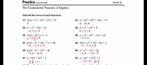What are the zeros of each function for #31,34,39,40