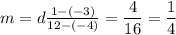 m=d\frac{1-(-3)}{12-(-4)}=\dfrac{4}{16}=\dfrac{1}{4}