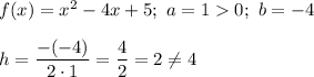 f(x)=x^2-4x+5;\ a=1  0;\ b=-4\\\\h=\dfrac{-(-4)}{2\cdot1}=\dfrac{4}{2}=2\neq4