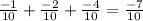 \frac{-1}{10}+\frac{-2}{10}+\frac{-4}{10}=\frac{-7}{10}