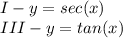 I-y=sec(x)\\III-y=tan(x)