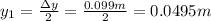 y_1 = \frac{\Delta y}{2}= \frac{0.099 m}{2}=0.0495 m