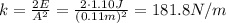 k= \frac{2E}{A^2} = \frac{2 \cdot 1.10 J}{(0.11 m)^2}=181.8 N/m