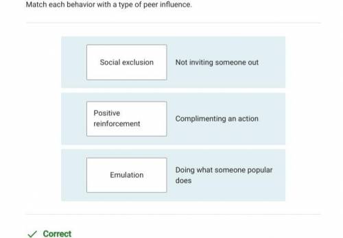 Match each behavior with a type of peer influence. a. social exclusion complimenting an action b. po