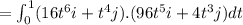 =\int_{0}^{1} (16t^6i+t^4j).(96t^5i+4t^3j) dt