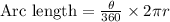 \text{Arc length}=\frac{\theta}{360}\times {2\pi r}