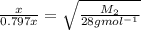 \frac{x}{0.797x}=\sqrt\frac{M_2}{28gmol^{-1}}
