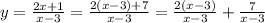 y=\frac{2x+1}{x-3}=\frac{2(x-3)+7}{x-3}=\frac{2(x-3)}{x-3}+\frac{7}{x-3}